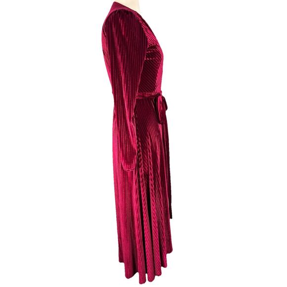 Baltic Born Dress Womens Small Burgundy Velvet Maxi Wrap Long Sleeve Goth Autumn - Picture 5 of 10